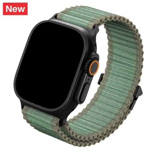 cinturino in nylon con design tubolare di colore verde militare per apple watch nero