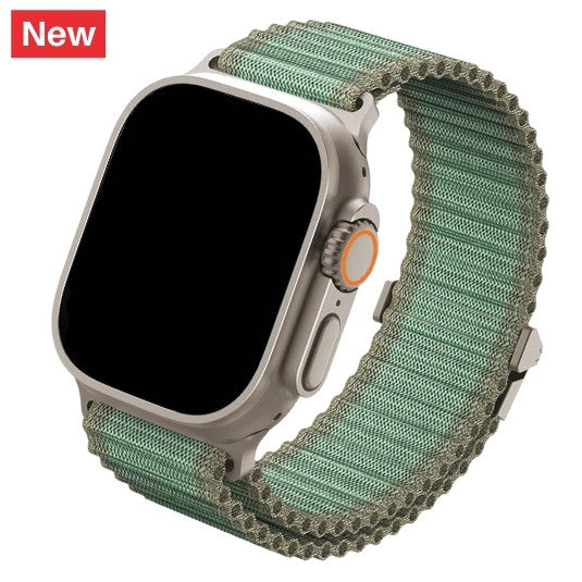 cinturino in nylon con design tubolare di colore verde militare per apple watch