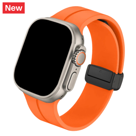 Cinturino Apple Watch in silicone arancione con chiusura magnetica