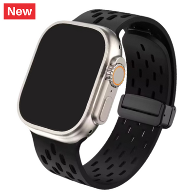 Cinturino Apple Watch in silicone a fori nero con chiusura magnetica
