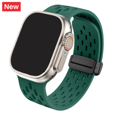 Cinturino Apple Watch in silicone a fori verde con chiusura magnetica
