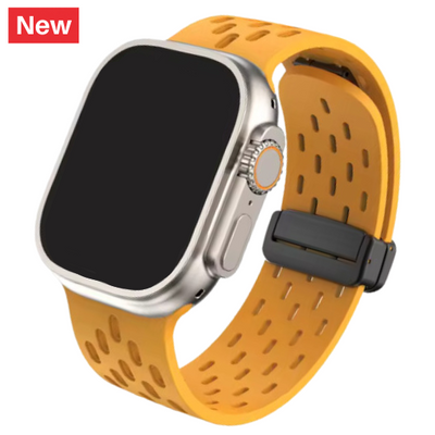 Cinturino Apple Watch in silicone a fori giallo con chiusura magnetica
