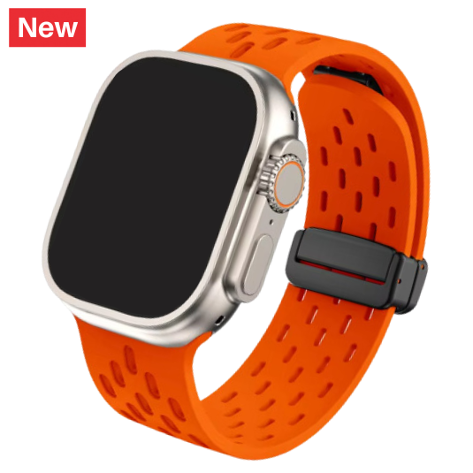 Cinturino Apple Watch in silicone a fori arancione con chiusura magnetica