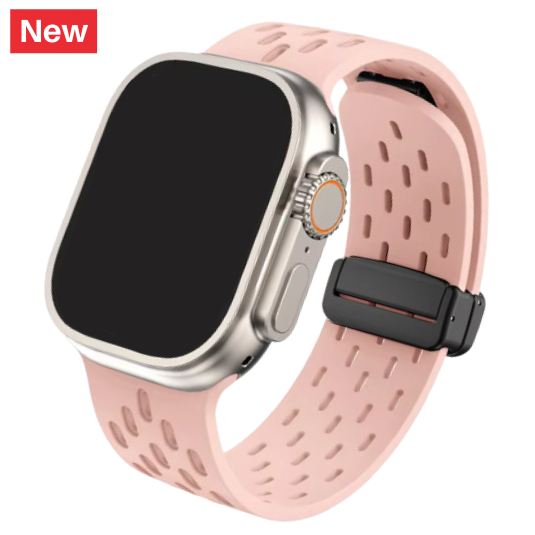 Cinturino Apple Watch in silicone a fori rosa con chiusura magnetica
