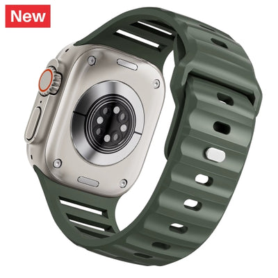 cinturino in silicone sportivo verde militare per apple watch vista laterale